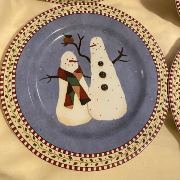 Set of (4) Debbie Mumm Snowman by Sakura Salad Plates 8" - Picture 4 of 9